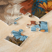 Puzzle Chien et fleurs Brown et blancs mignons (Côté)