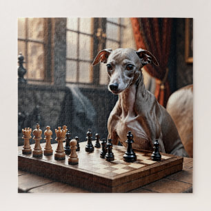 Puzzle Chien gris italien jouant aux échecs