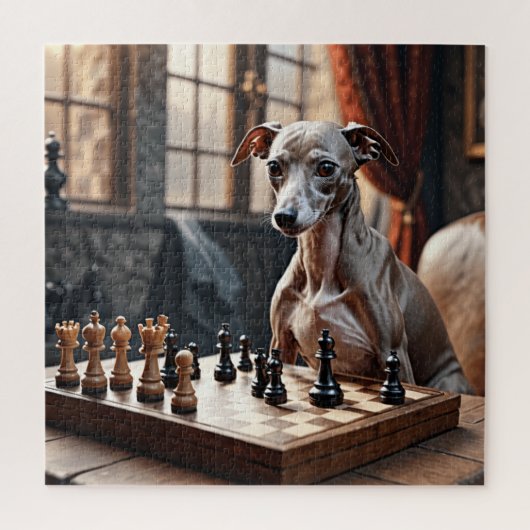 Puzzle Chien gris italien jouant aux échecs (Vertical)