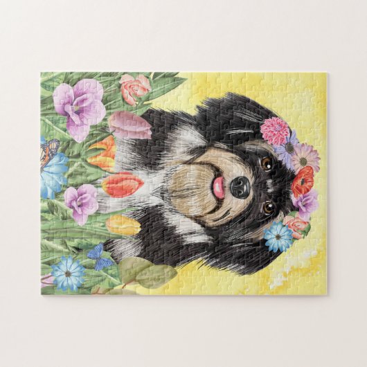 Puzzle Chien Havanais avec fleurs Printemps (Horizontal)