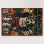 Puzzle Chien Heeler bleu avec les cadeaux de Noël cheminé (Horizontal)