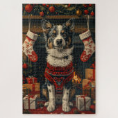 Puzzle Chien Heeler bleu avec les cadeaux de Noël cheminé (Vertical)