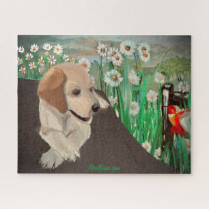Puzzle Chien incroyable, marguerites et colibri