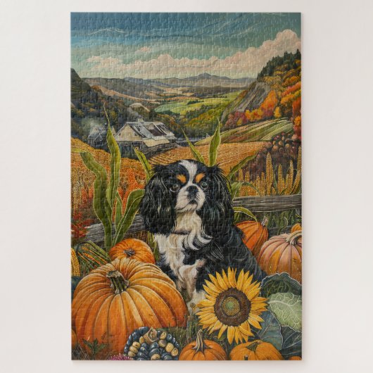 Puzzle Chien japonais Chin Automne Moisson Thankesgiving (Vertical)