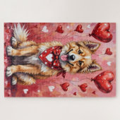Puzzle Chien Keeshond de la Saint-Valentin assis avec des (Horizontal)
