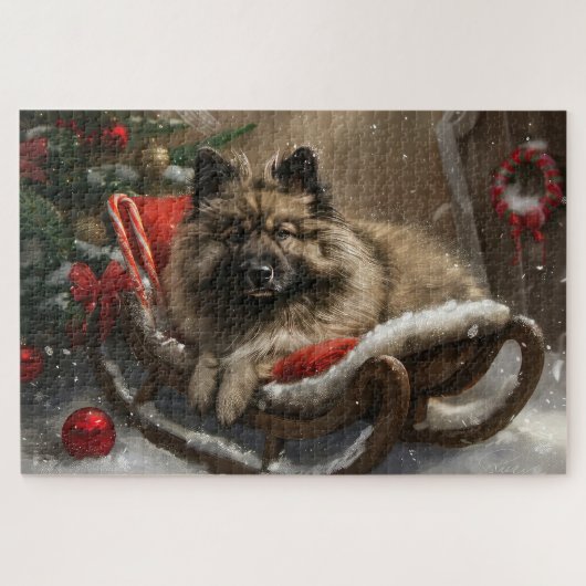 Puzzle Chien keeshond Noël Fête (Horizontal)