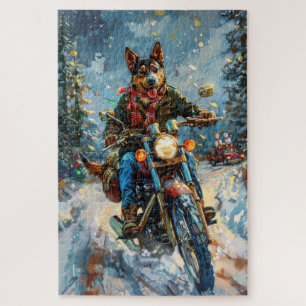 Puzzle Chien Kelpie Australien à Moto Noël
