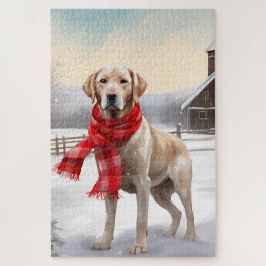 Puzzle Chien Labrador dans la neige de Noël (Vertical)