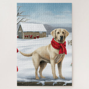 Puzzle Chien Labrador Retriever dans la neige de Noël