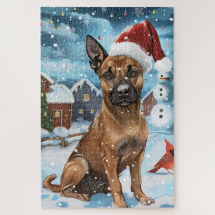 Puzzle Chien Malinois Belge Noël Merveilleux Hiver Noël