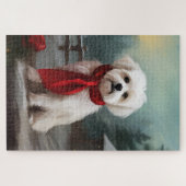 Puzzle Chien maltais à Noël de neige (Horizontal)