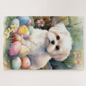 Puzzle Chien maltais avec oeufs de Pâques vacances (Horizontal)