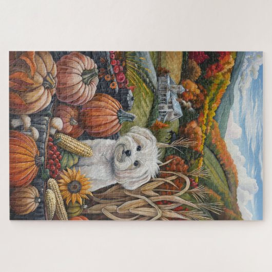 Puzzle Chien maltais Moisson d'automne Thankgiving (Horizontal)