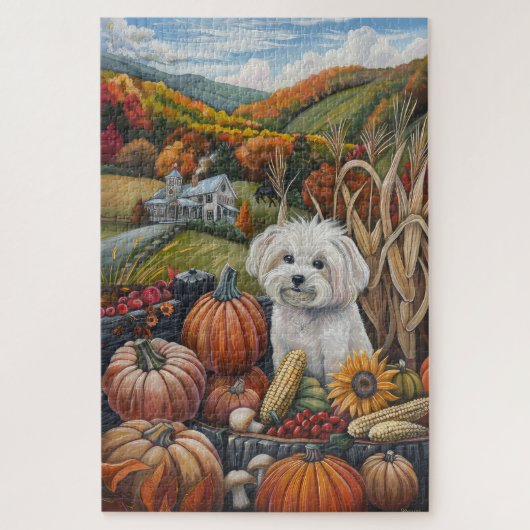 Puzzle Chien maltais Moisson d'automne Thankgiving (Vertical)
