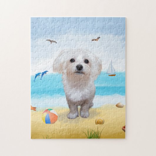 Puzzle Chien Maltais Sur La Plage (Vertical)