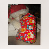 Puzzle Chien mignon en chapeau santa rouge à noël (Vertical)