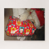 Puzzle Chien mignon en chapeau santa rouge à noël (Horizontal)