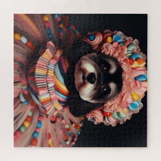 Puzzle Chien mignon en robe perlée (Horizontal)