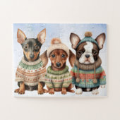 Puzzle Chien mignon Festif Chien d'hiver Chien Chiens Noë (Horizontal)