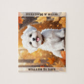 Puzzle Chien mignon Maltais Chiot Citrouille Automne Nom  (Vertical)