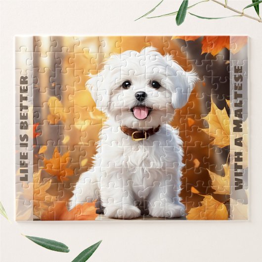 Puzzle Chien mignon Maltais Chiot Citrouille Automne Nom 