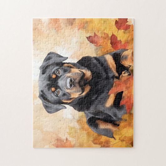 Puzzle Chien mignon Rottweiler/automne/automne (Vertical)
