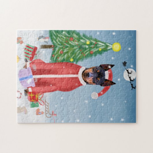 Puzzle Chien minuscule à insch en neige avec cadeaux de N (Horizontal)