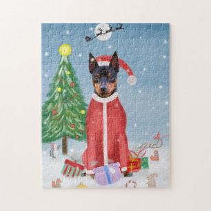 Puzzle Chien minuscule à insch en neige avec cadeaux de N