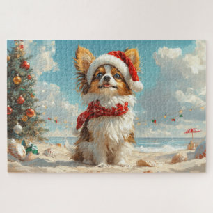 Puzzle Chien Papillon Noël Vintage Plage