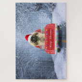 Puzzle Chien pekingese en neige assis sur un camion de No (Vertical)