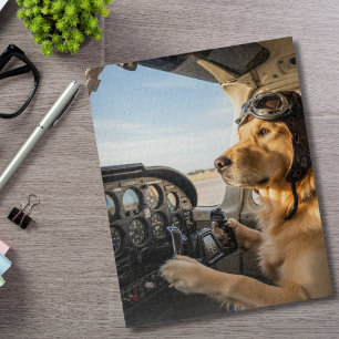 Puzzle Chien Pilote Retriever Doré Drôle Cockpit d'Avion