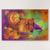 Puzzle Chien Poméranien éffrayant Halloween sorcière et C (Horizontal)