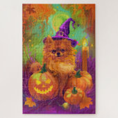 Puzzle Chien Poméranien éffrayant Halloween sorcière et C (Vertical)