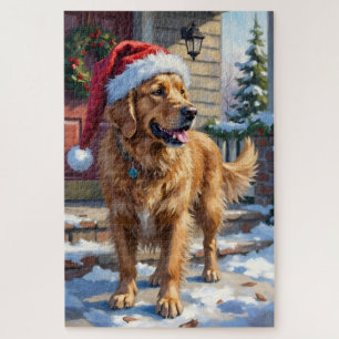 Puzzle Chien Retriever doré portant un ange de Noël