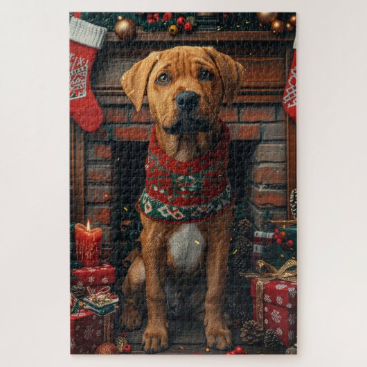 Puzzle Chien Rhodesian Ridgeback Avec Cadeaux De Noël (Vertical)