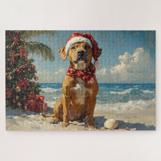 Puzzle Chien Rhodesian Ridgeback Noël Vintage Plage (Horizontal)