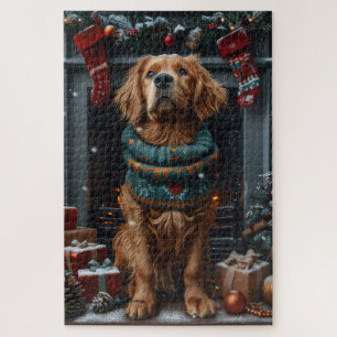 Puzzle Chien rouge irlandais avec cheminée cadeau de Noël
