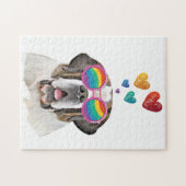 Puzzle Chien Saint-Bernard avec coeurs Saint-Valentin (Horizontal)