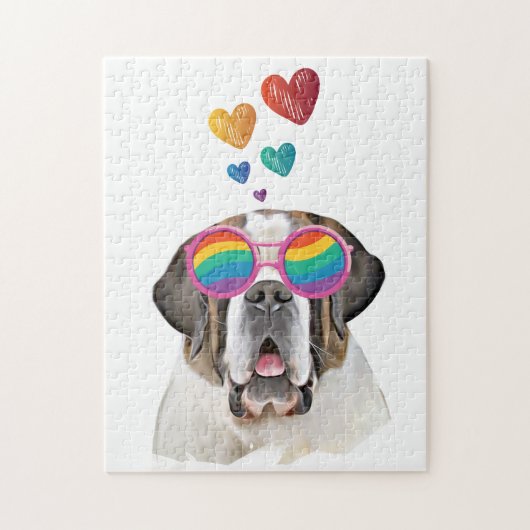 Puzzle Chien Saint-Bernard avec coeurs Saint-Valentin (Vertical)