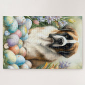 Puzzle Chien Saint-Bernard avec œufs de Pâques vacances (Horizontal)