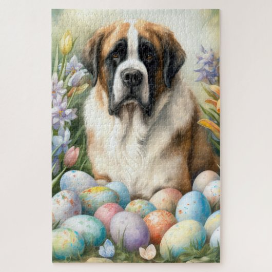 Puzzle Chien Saint-Bernard avec œufs de Pâques vacances (Vertical)