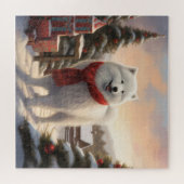 Puzzle Chien Samoyé à Noël de neige (Horizontal)