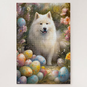 Puzzle Chien Samoyé avec oeufs de Pâques vacances