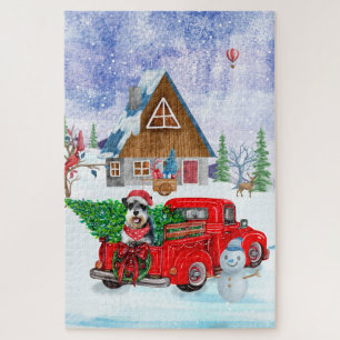 Puzzle Chien Schnauzer en livraison de Noël Camion Neige