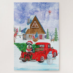 Puzzle Chien Schnauzer en livraison de Noël Camion Neige