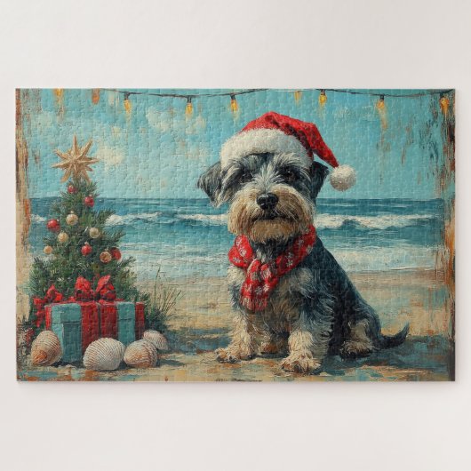 Puzzle Chien Schnauzer Noël Vintage Plage (Horizontal)