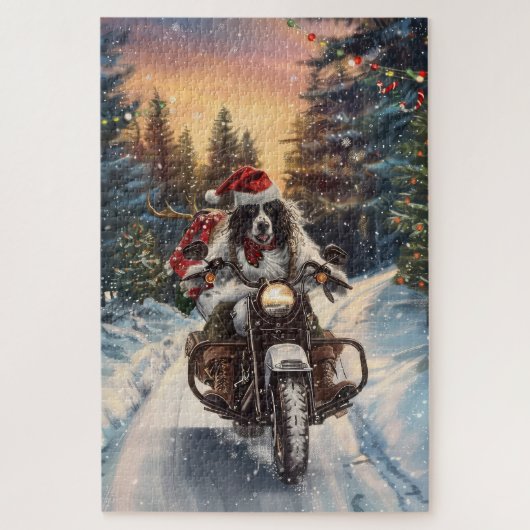 Puzzle Chien Setter Anglais à Vélo pour Noël (Vertical)