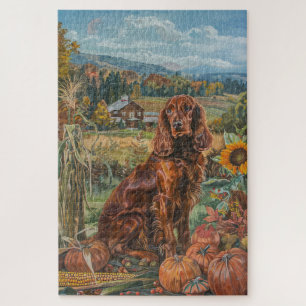 Puzzle Chien Setter Rouge Irlandais Récolte d'Automne Act
