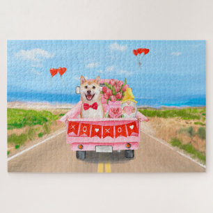 Puzzle Chien Shiba Inu Saint Valentin Coeurs de Camion