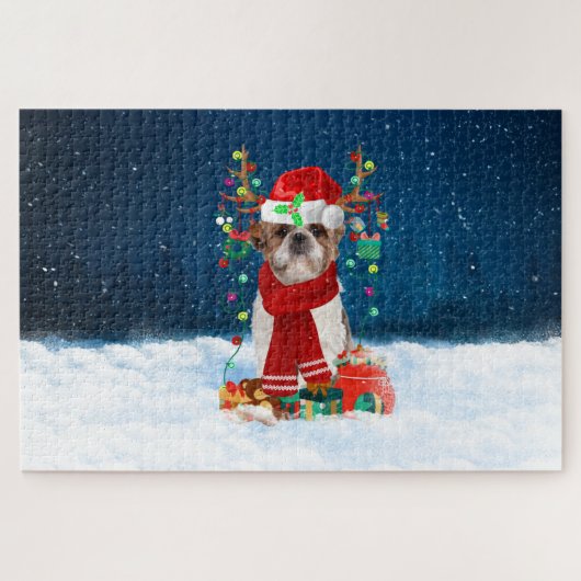 Puzzle Chien Shih Tzu avec cadeaux de Noël (Horizontal)